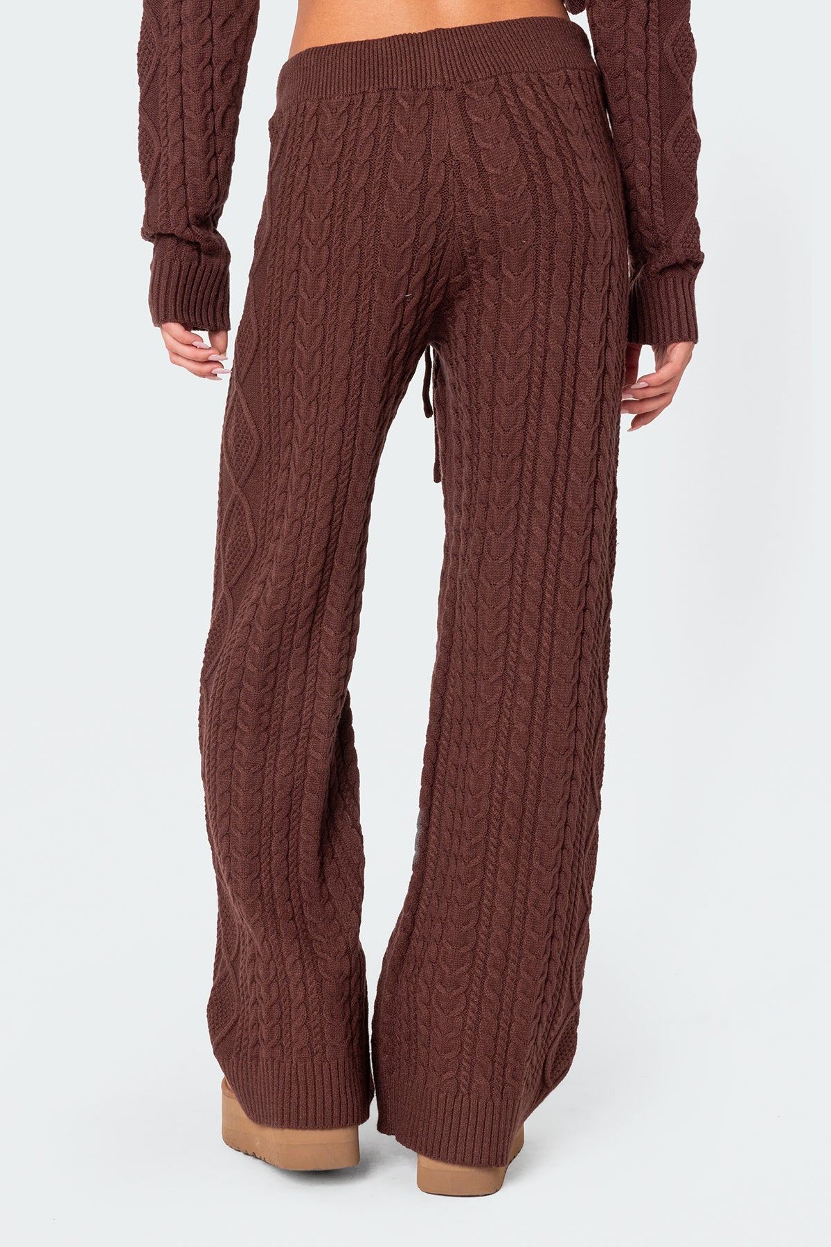 Jelena Relaxed Cable Knit Pants - BROWN
