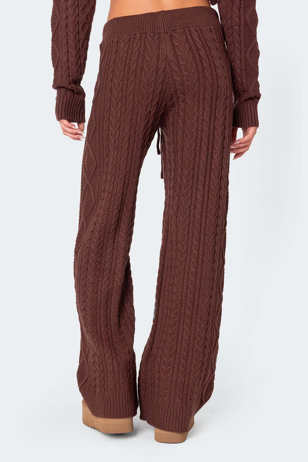 Jelena Relaxed Cable Knit Pants - BROWN