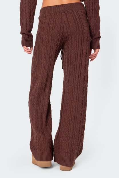 Jelena Relaxed Cable Knit Pants - BROWN