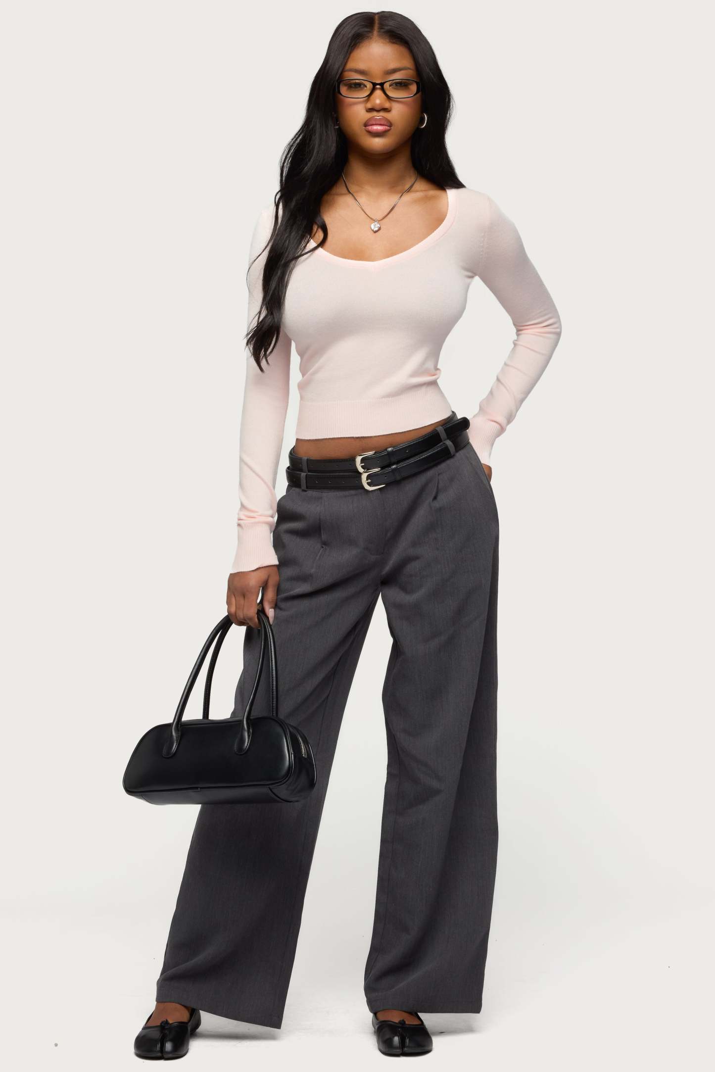Mercedes Knitted V Neck Top - LIGHT-PINK