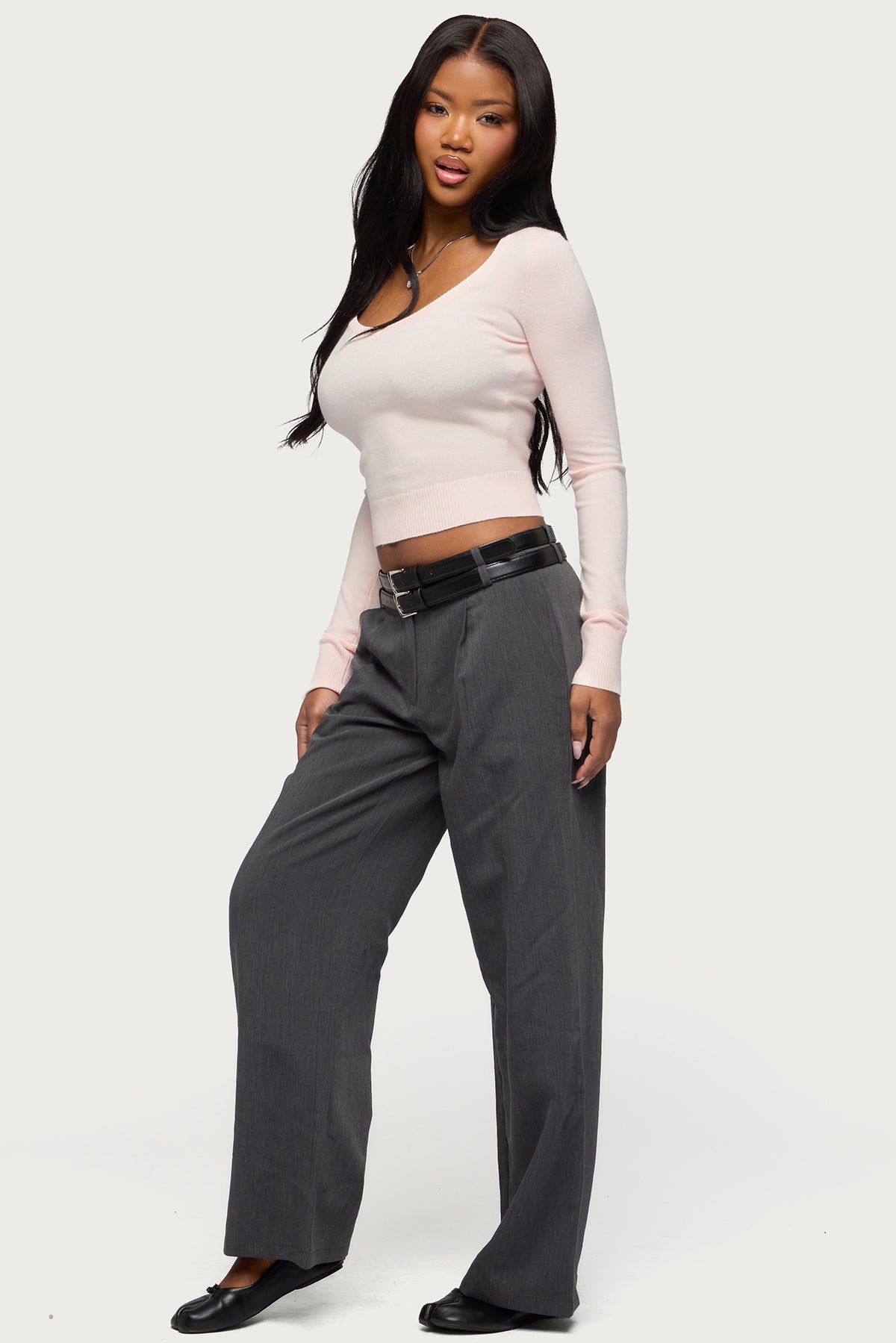 Mercedes Knitted V Neck Top - LIGHT-PINK