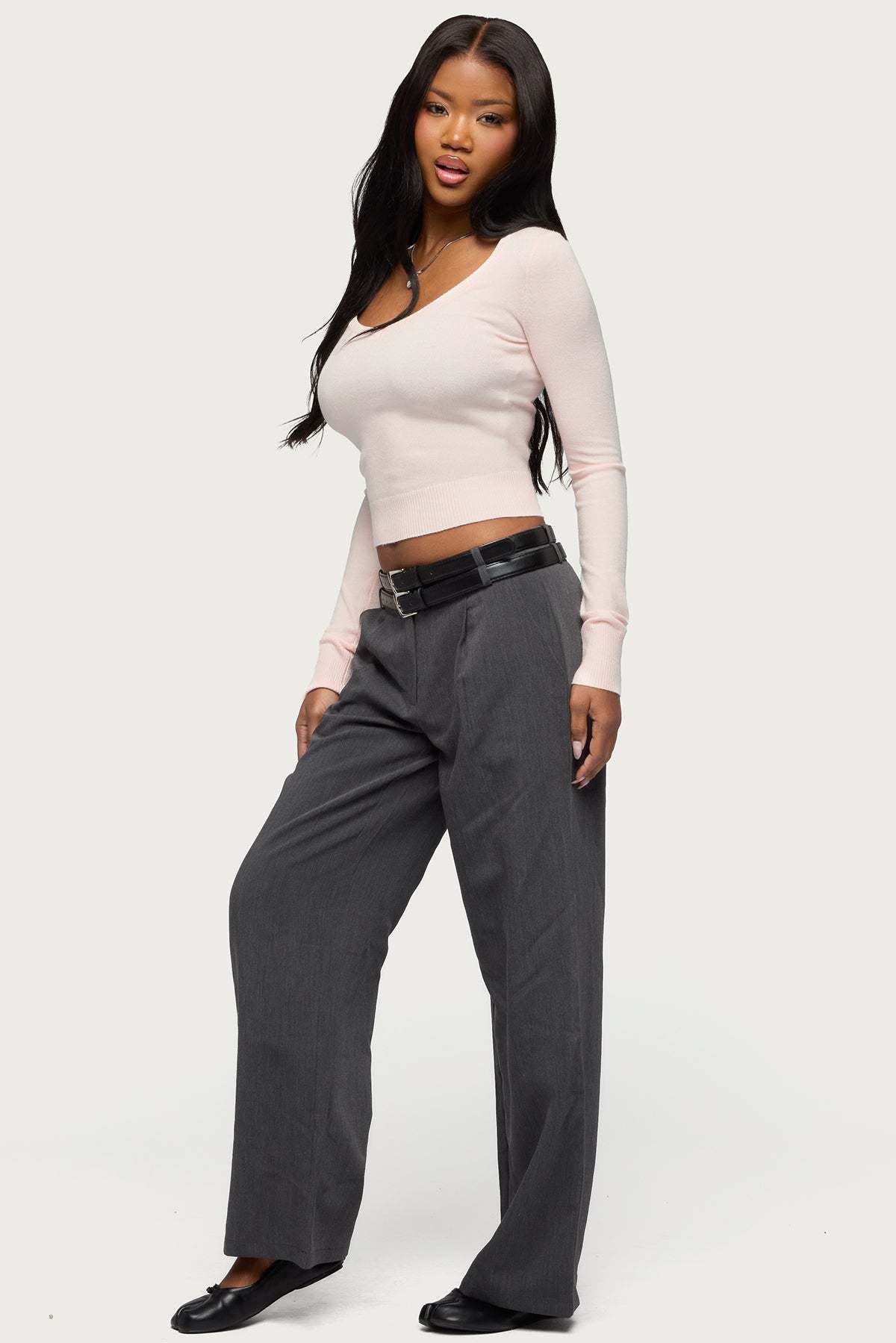 Mercedes Knitted V Neck Top - LIGHT-PINK