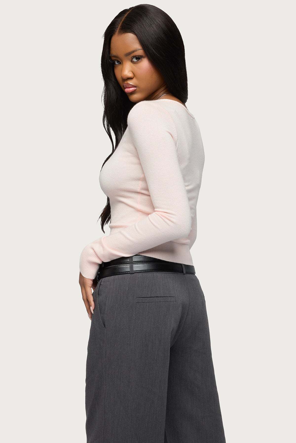 Mercedes Knitted V Neck Top - LIGHT-PINK