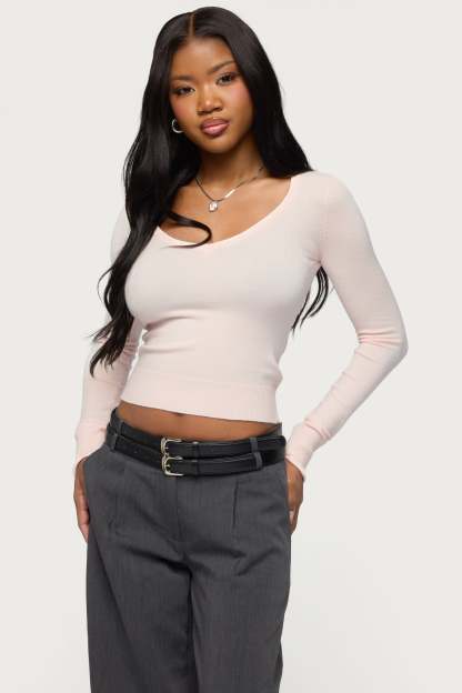 Mercedes Knitted V Neck Top - LIGHT-PINK