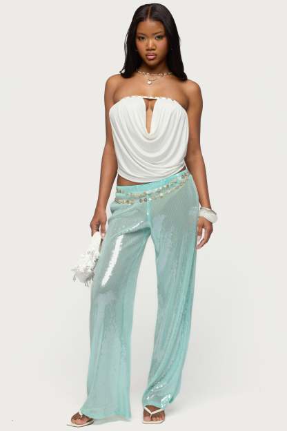 Avalee Sequin Wide Leg Pants - AQUA