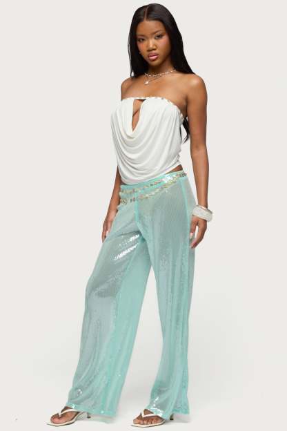 Avalee Sequin Wide Leg Pants - AQUA