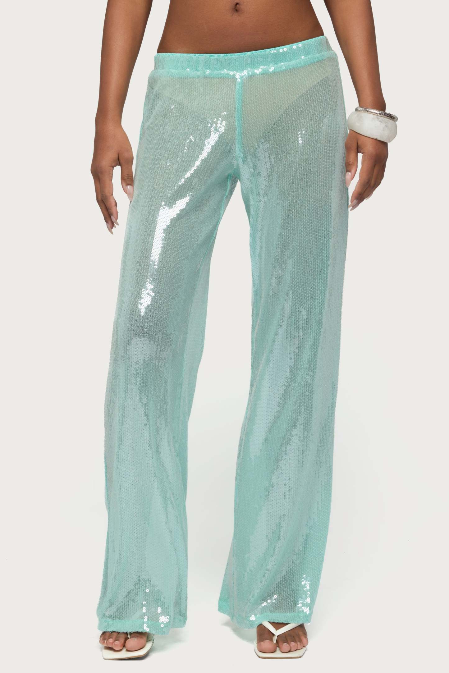 Avalee Sequin Wide Leg Pants - AQUA
