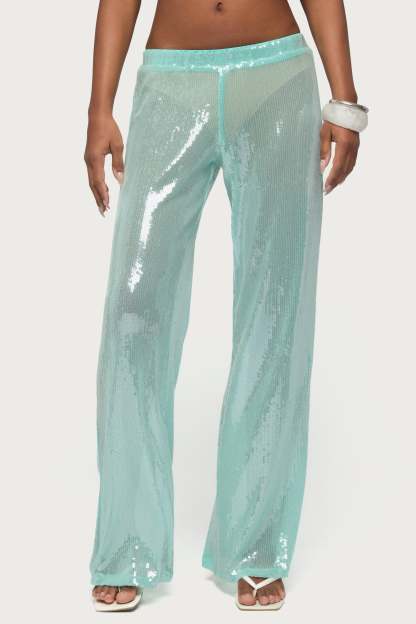 Avalee Sequin Wide Leg Pants - AQUA
