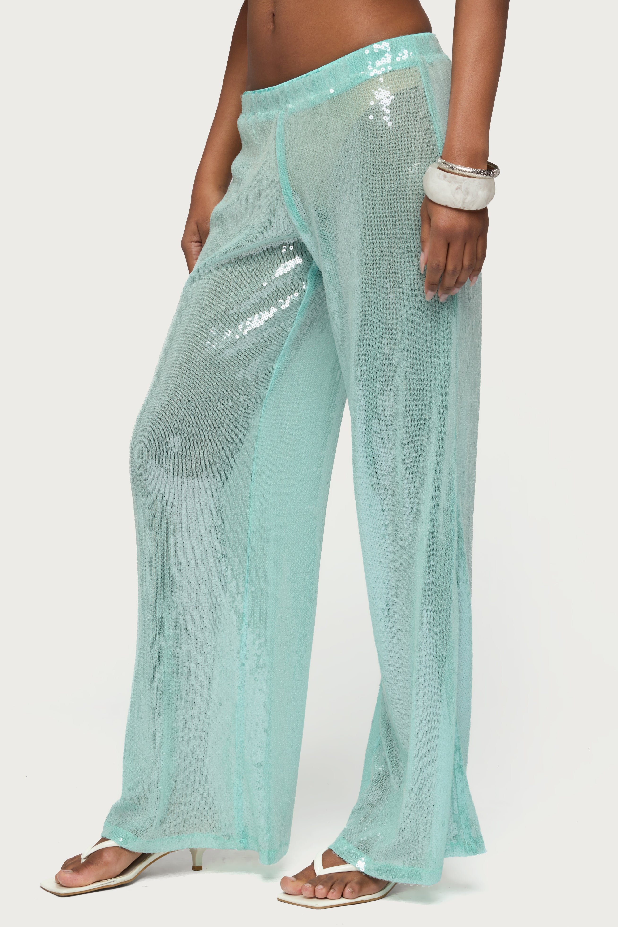 Avalee Sequin Wide Leg Pants - AQUA
