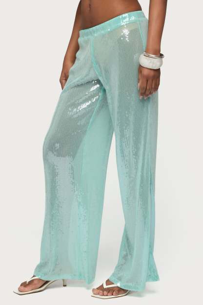 Avalee Sequin Wide Leg Pants - AQUA