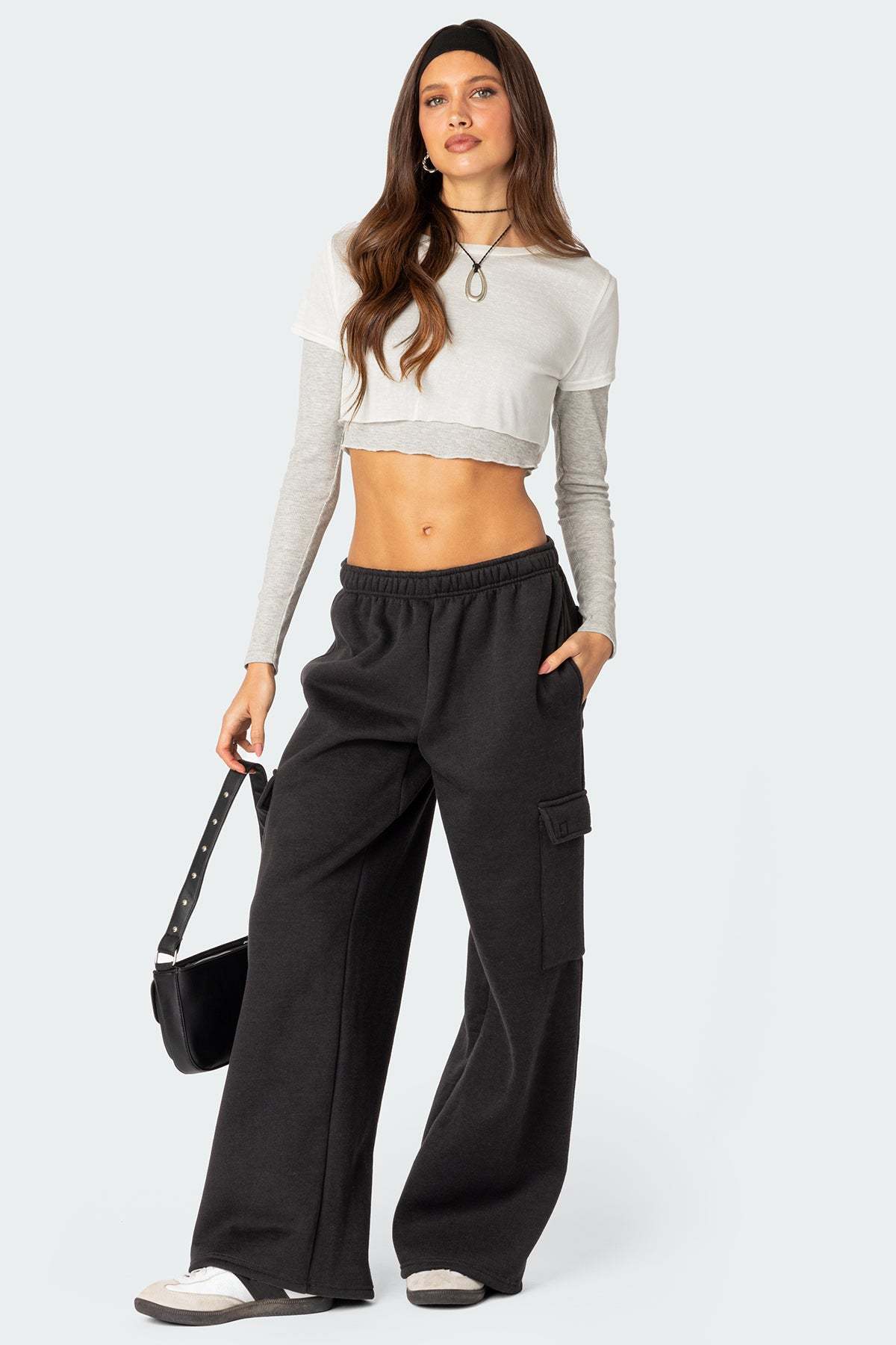 Wide Leg Cargo Sweatpants - DARK GRAY