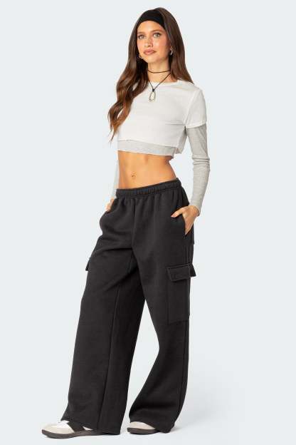 Wide Leg Cargo Sweatpants - DARK GRAY