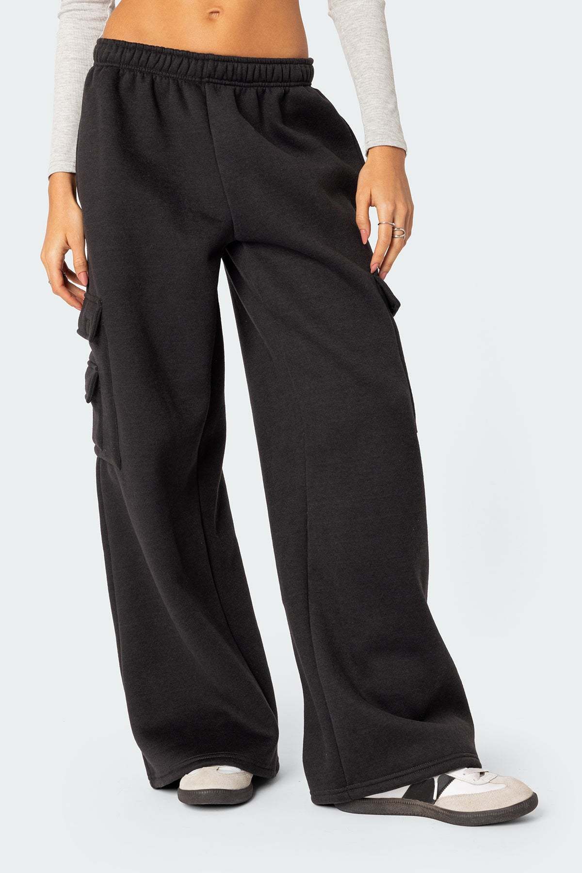 Wide Leg Cargo Sweatpants - DARK GRAY