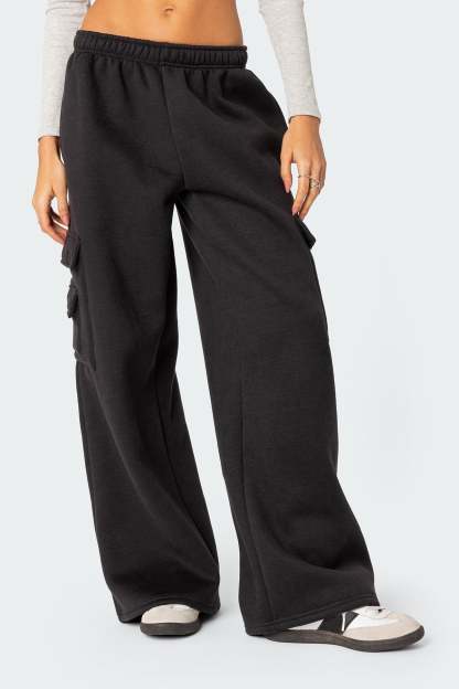 Wide Leg Cargo Sweatpants - DARK GRAY