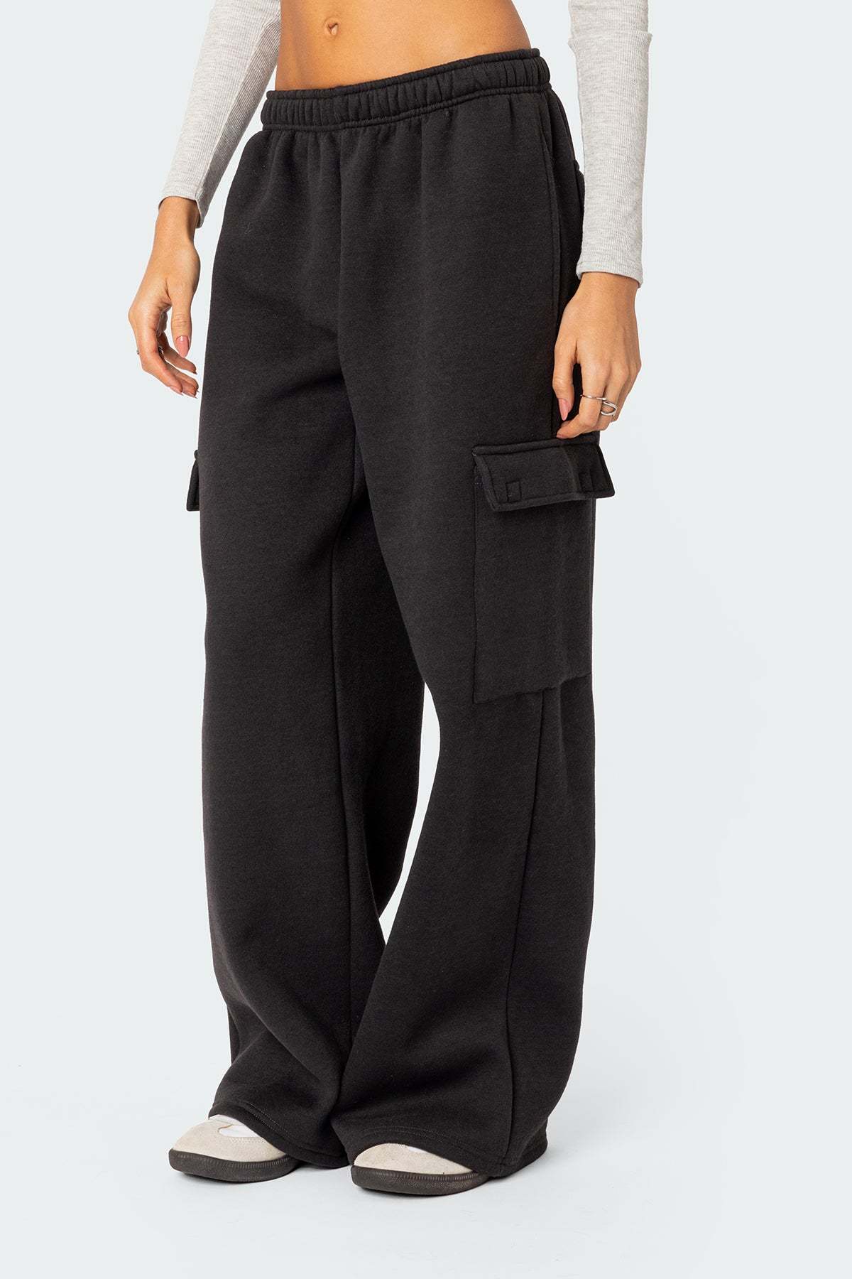 Wide Leg Cargo Sweatpants - DARK GRAY