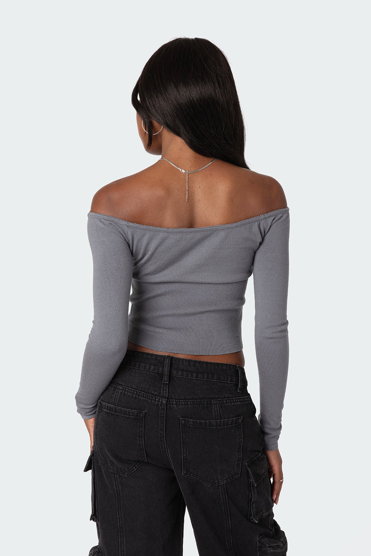 Jane Tie Front Knit Top - GRAY