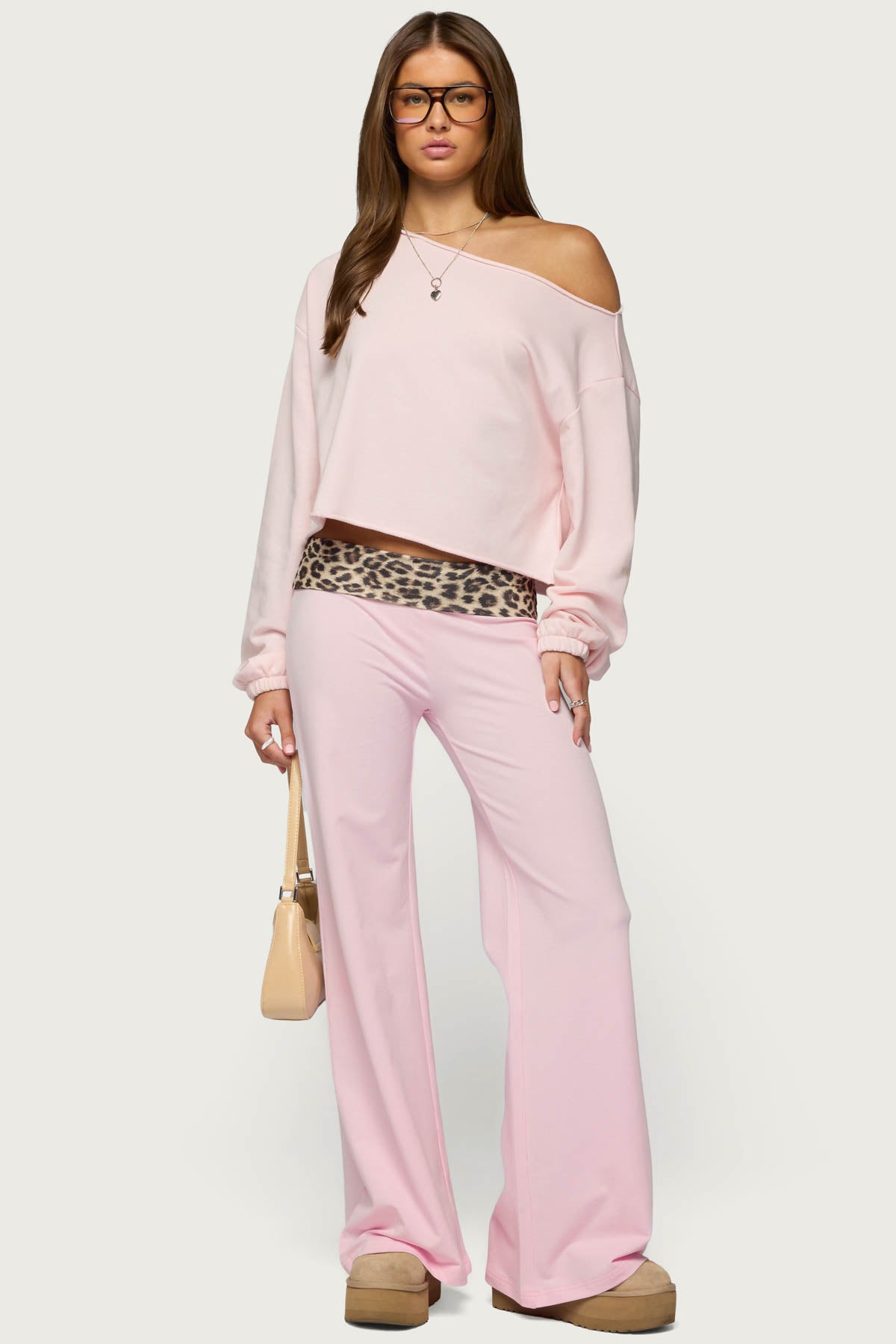 Leopard Foldover Pants - PINK
