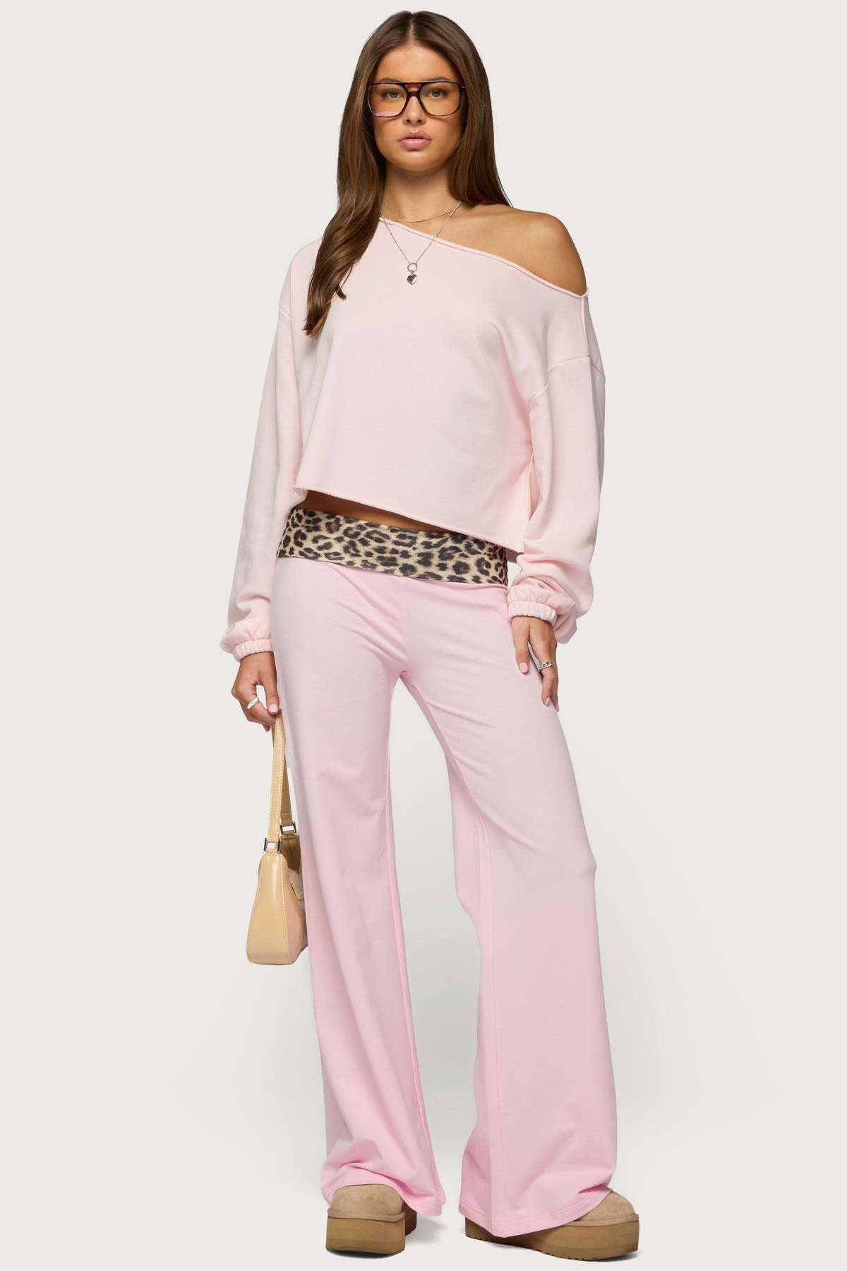 Leopard Foldover Pants - PINK