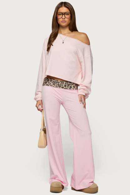 Leopard Foldover Pants - PINK
