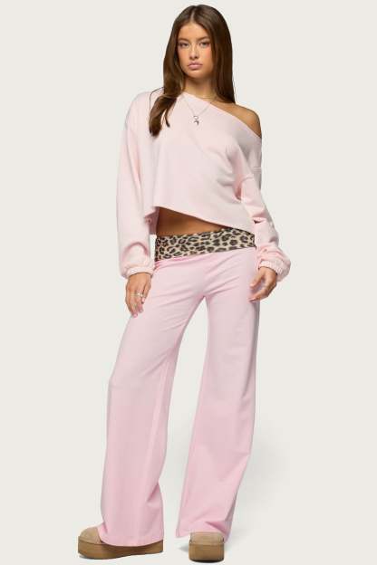 Leopard Foldover Pants - PINK