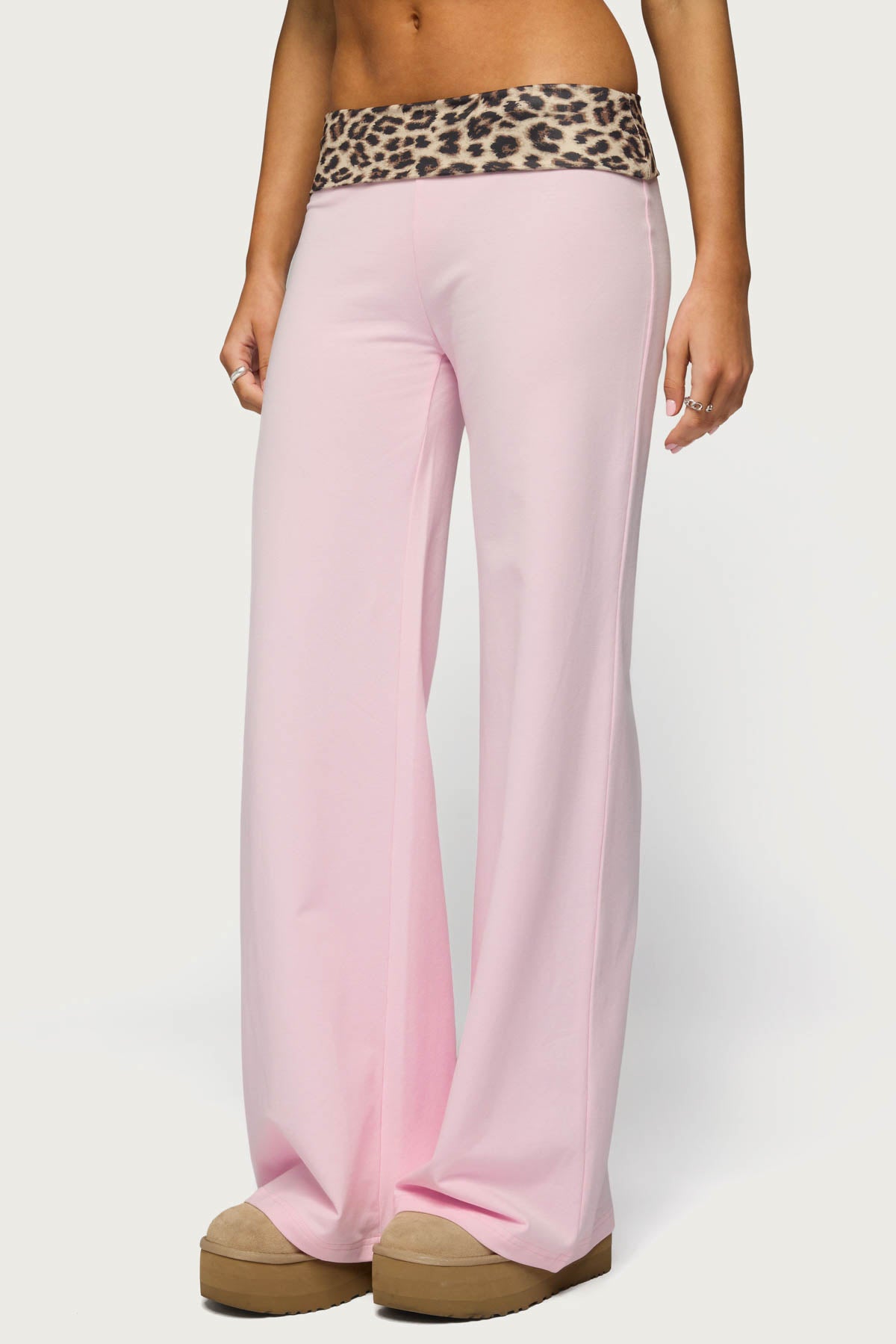 Leopard Foldover Pants - PINK