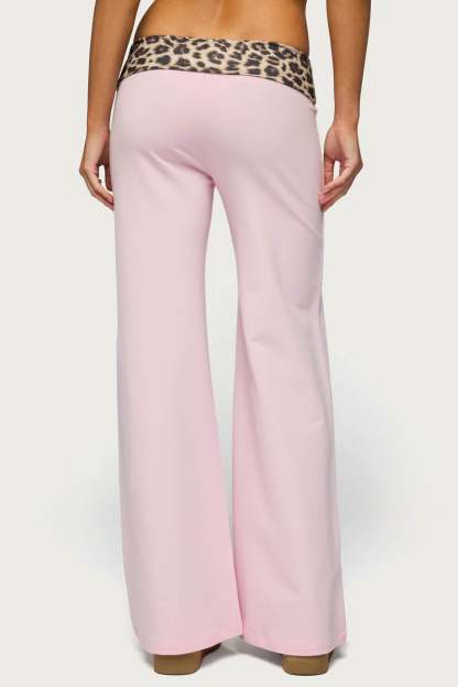 Leopard Foldover Pants - PINK