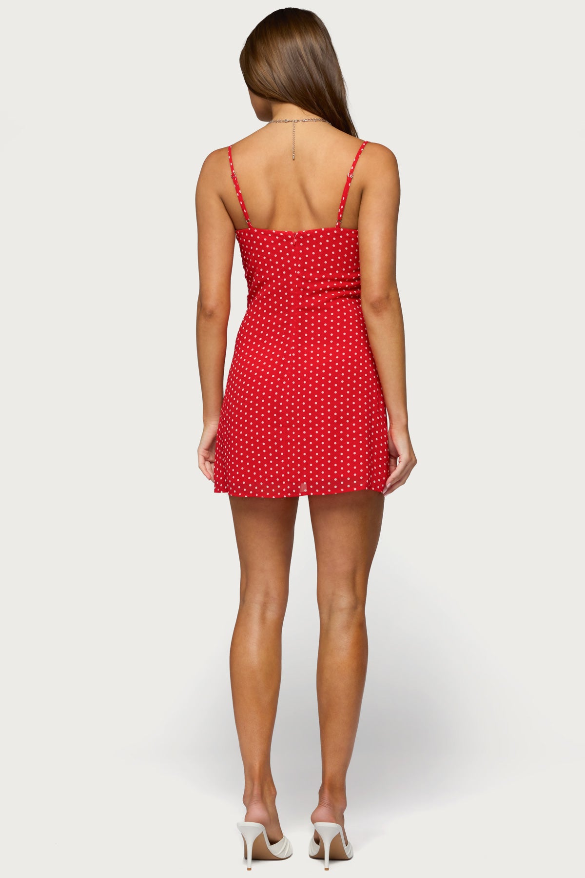 Polka Dot Cupped Chiffon Mini Dress - RED