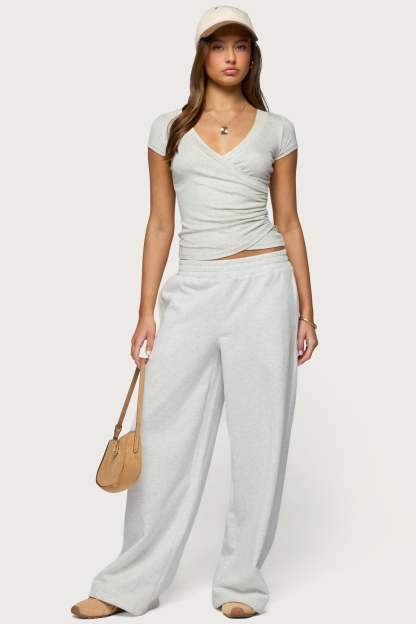 Jacie Wide Leg Sweatpants - GRAY-MELANGE