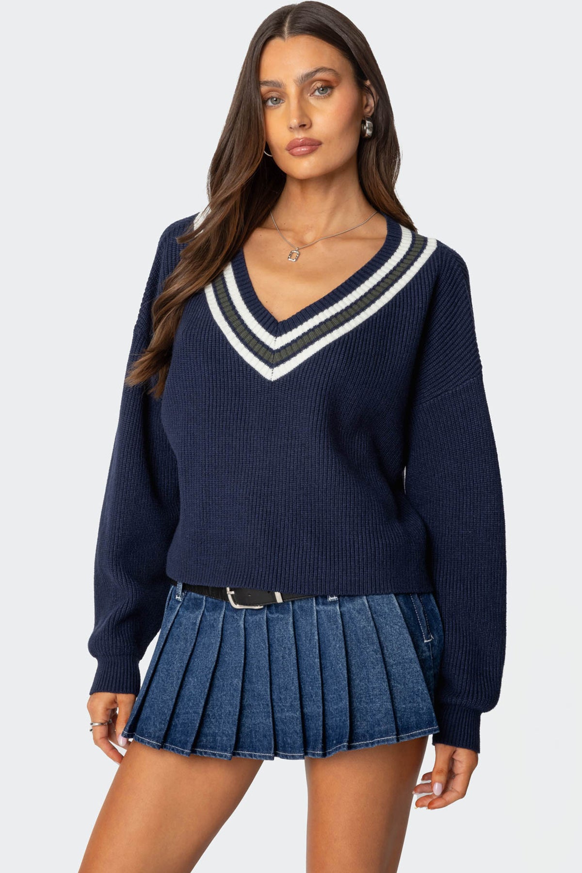 Lauryl V Neck Sweater - NAVY