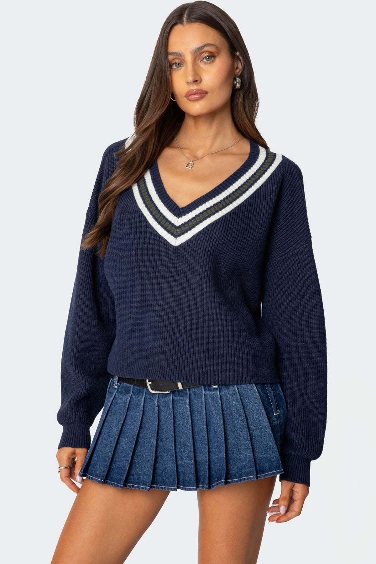Lauryl V Neck Sweater - NAVY