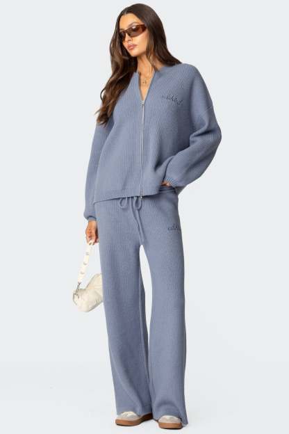 Kris Ribbed Knit Sweatpants - BLUE
