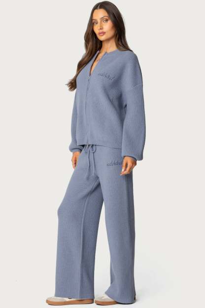 Kris Ribbed Knit Zip Up Sweater - BLUE