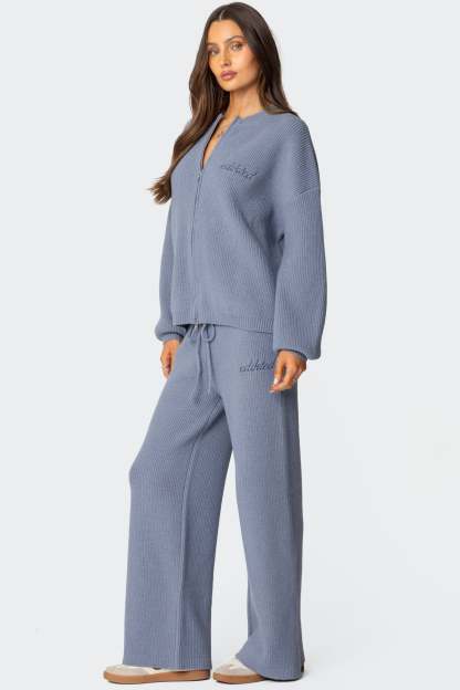 Kris Ribbed Knit Sweatpants - BLUE