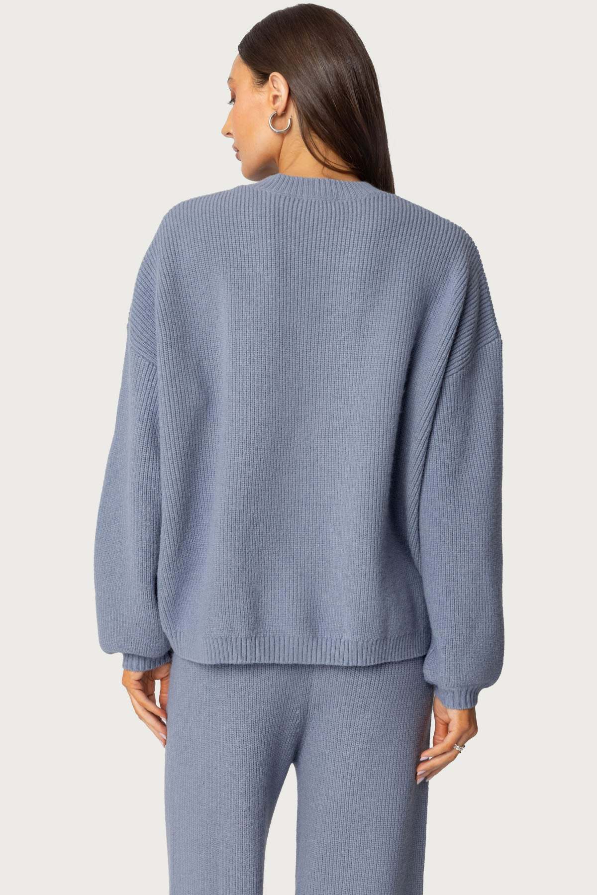 Kris Ribbed Knit Zip Up Sweater - BLUE