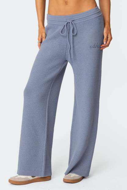 Kris Ribbed Knit Sweatpants - BLUE
