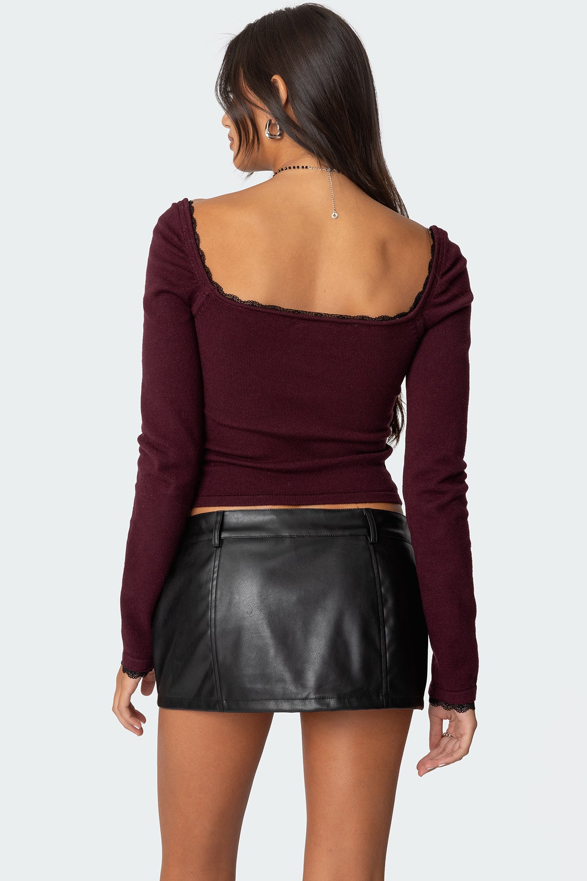 Ansley Lacey Cable Knit Top - BURGUNDY