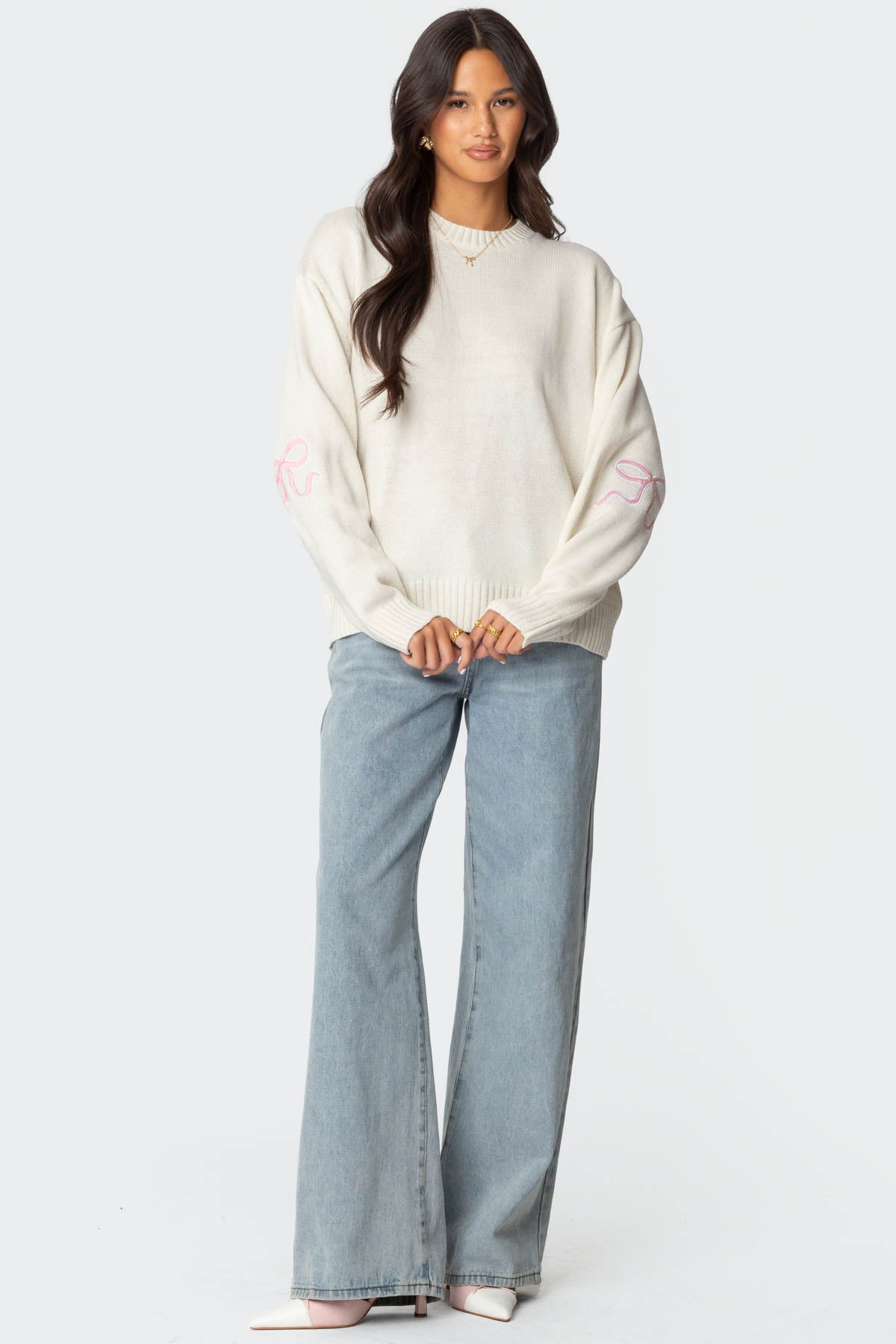 Rutie Bow Patch Sweater - WHITE