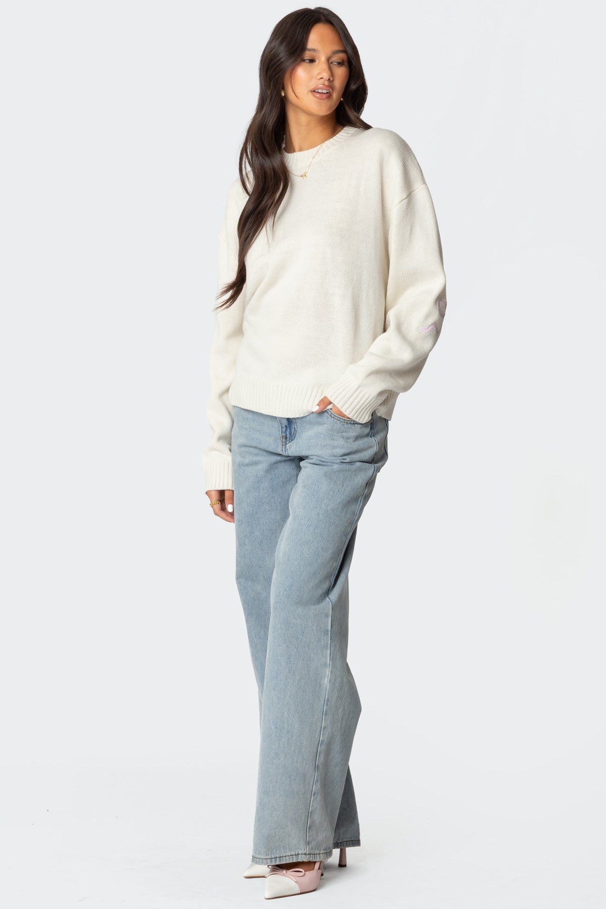 Rutie Bow Patch Sweater - WHITE