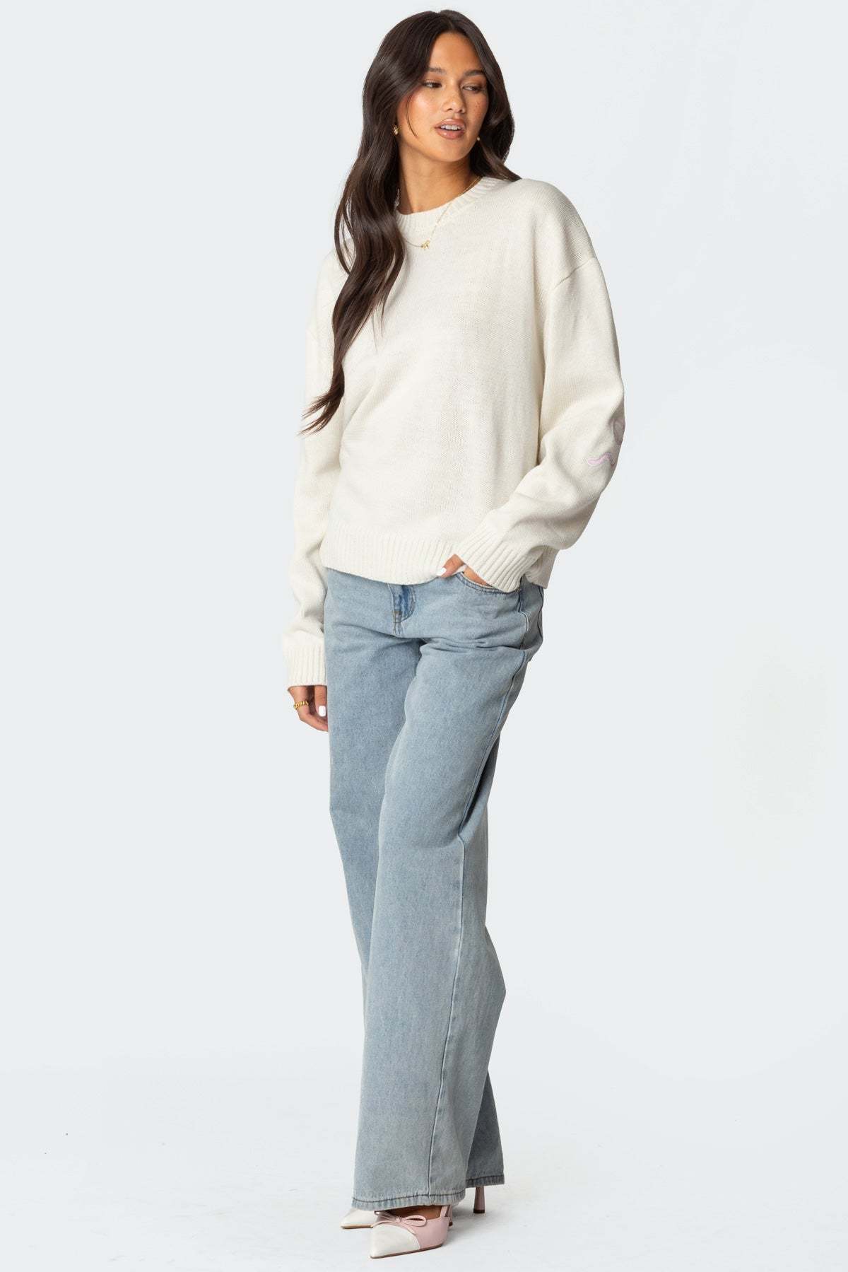 Rutie Bow Patch Sweater - WHITE