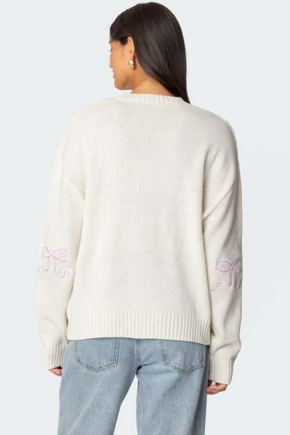 Rutie Bow Patch Sweater - WHITE
