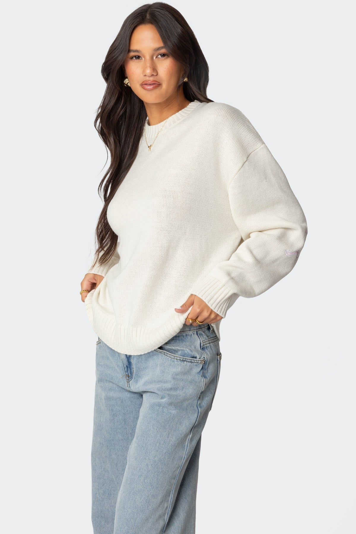 Rutie Bow Patch Sweater - WHITE