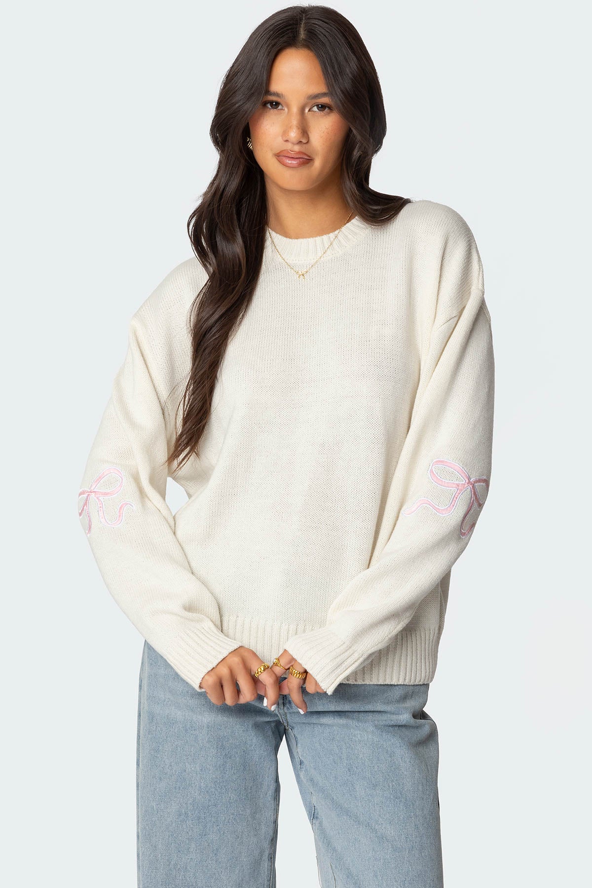 Rutie Bow Patch Sweater - WHITE