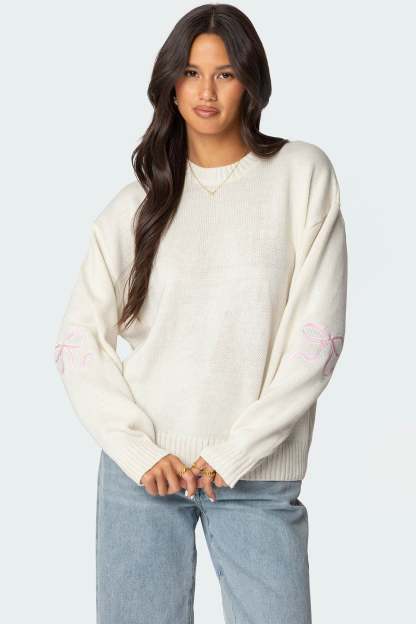 Rutie Bow Patch Sweater - WHITE