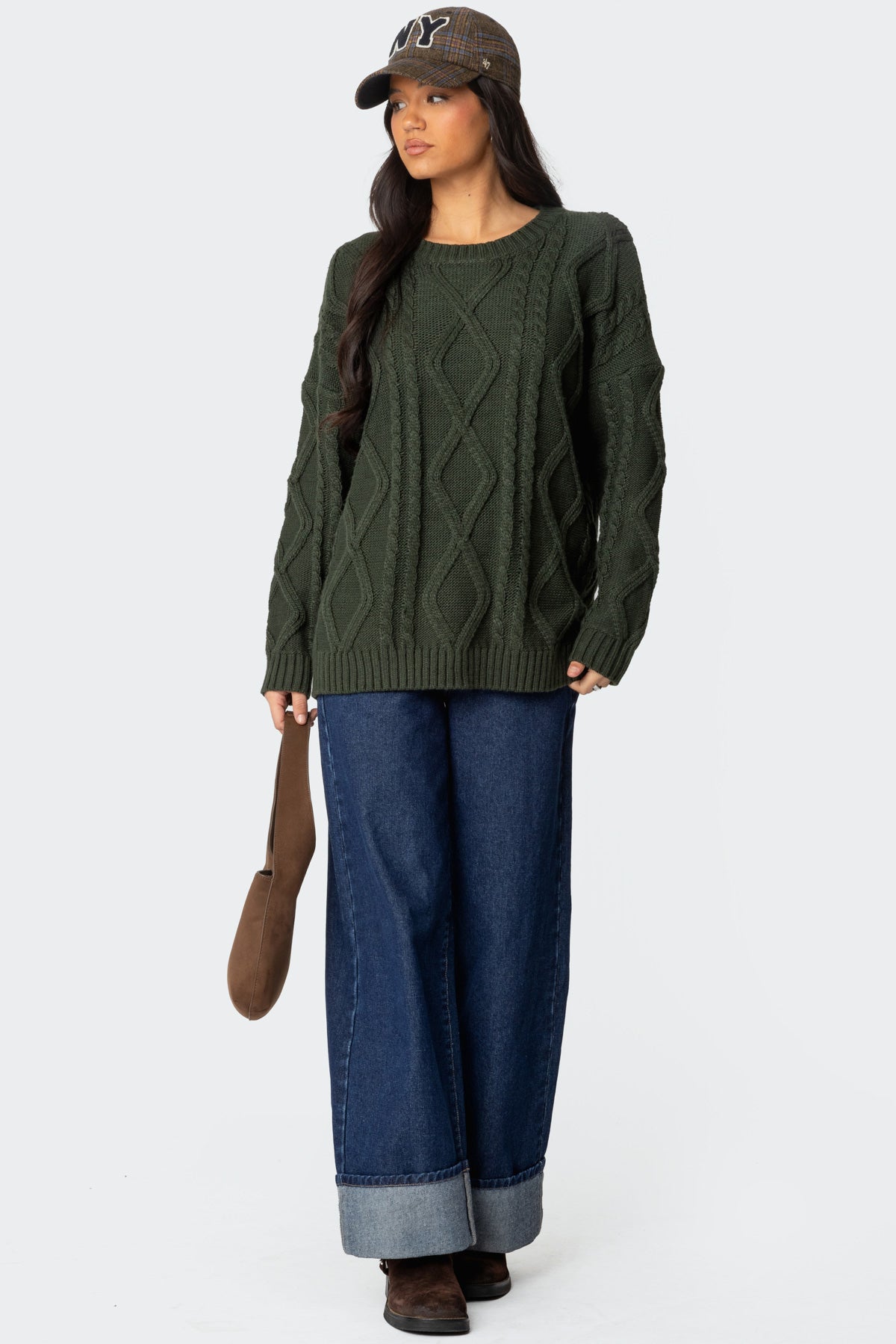Kennedy Oversized Cable Knit Sweater - GREEN