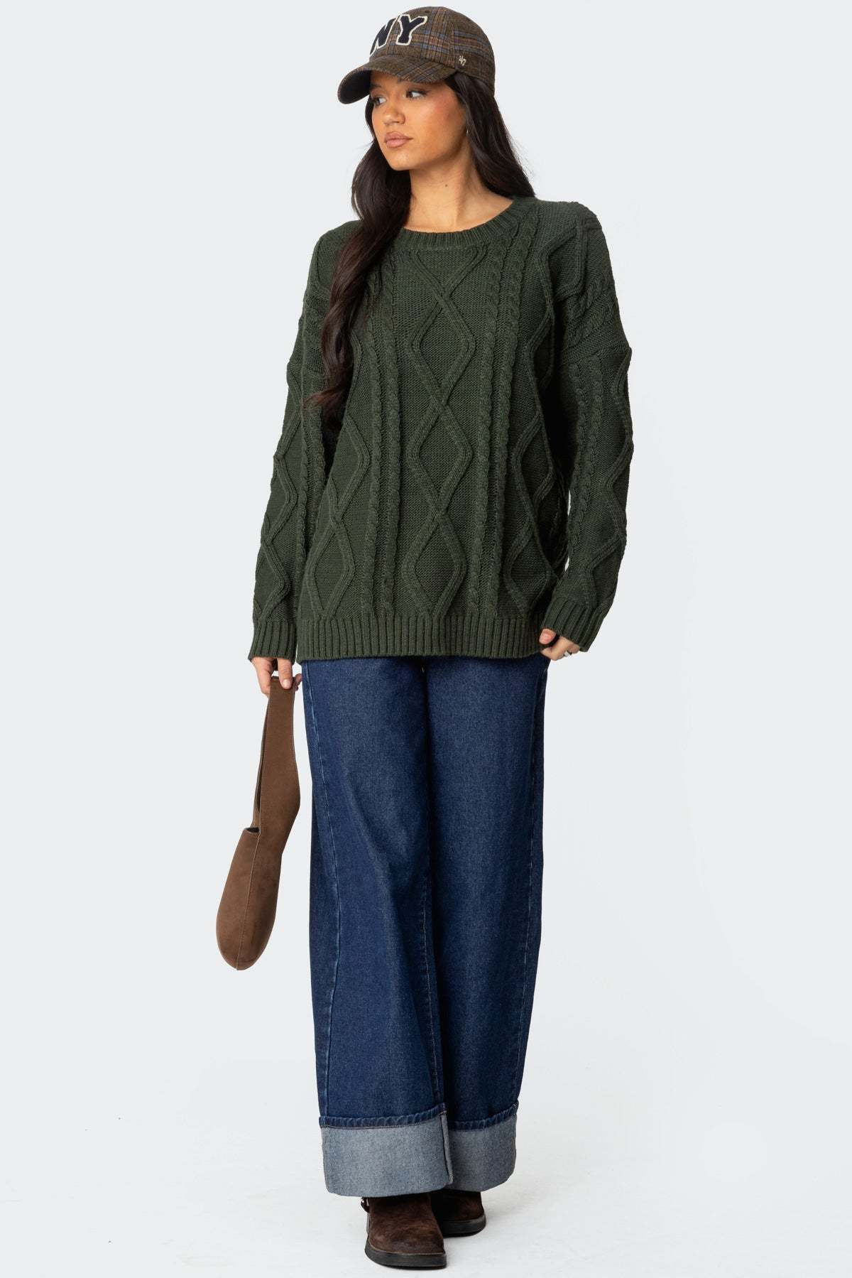 Kennedy Oversized Cable Knit Sweater - GREEN
