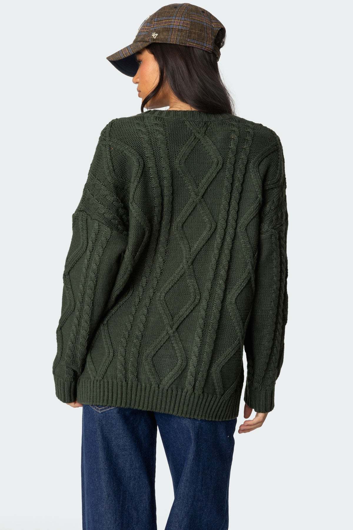 Kennedy Oversized Cable Knit Sweater - GREEN