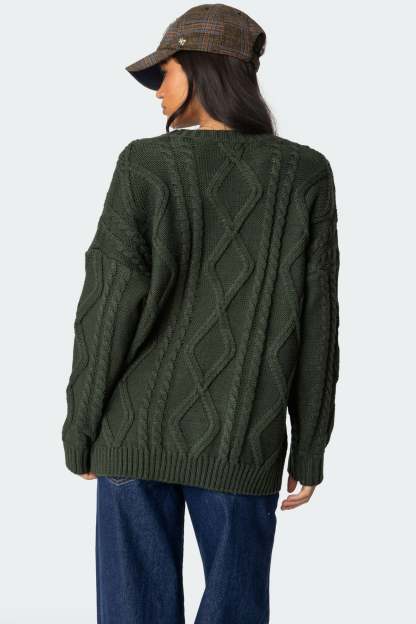 Kennedy Oversized Cable Knit Sweater - GREEN
