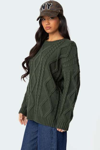 Kennedy Oversized Cable Knit Sweater - GREEN