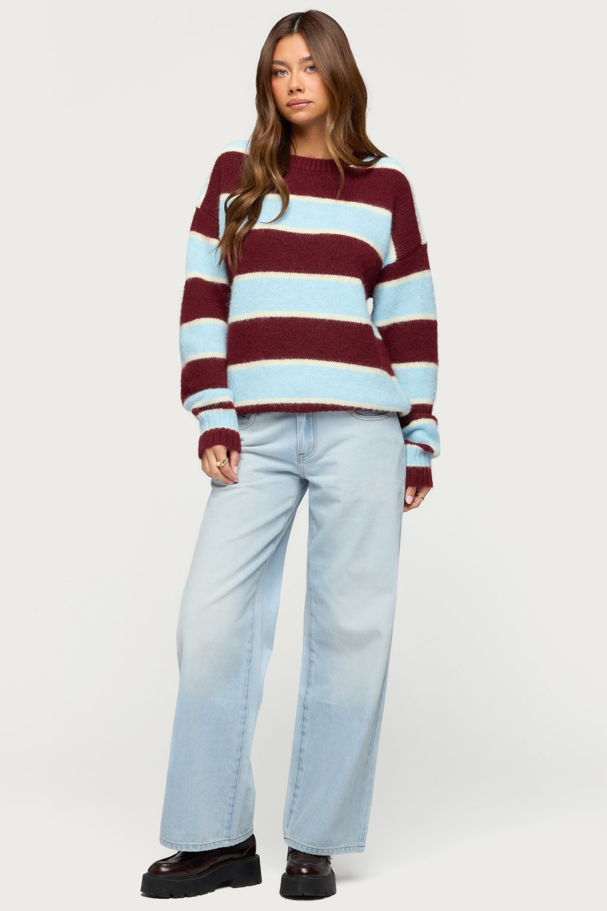 Conrad Striped Sweater - BURGUNDY-AND-BLUE