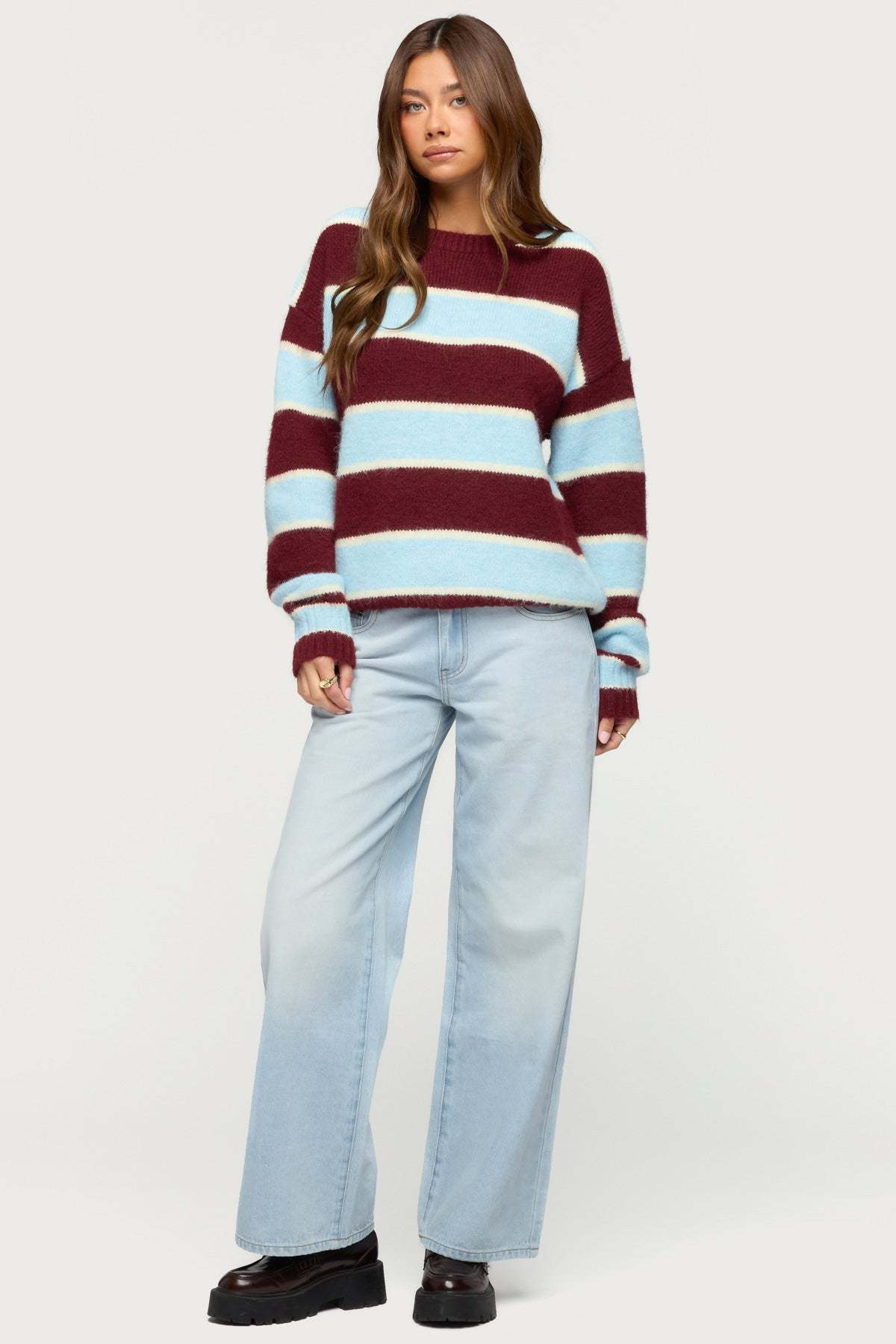Conrad Striped Sweater - BURGUNDY-AND-BLUE